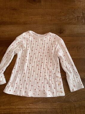 Zara Cream Ribbed Long-Sleeve Top with Heart Print